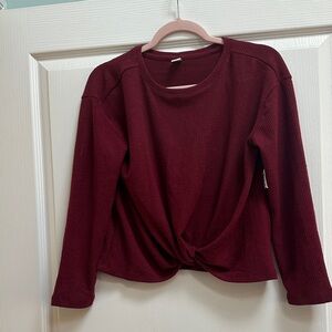 Old Navy Maroon Twist Front Long Sleeve Top